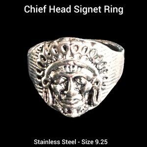 NEW - Polished Silver Chief Head Signet Ring Size 9.25